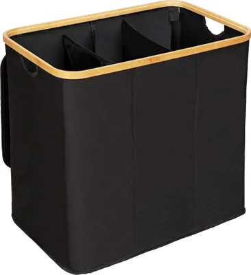 Produktbild von WENKO Bambus Wäschetruhe Trio Ecori in Schwarz 57 x 50 x 37 cm