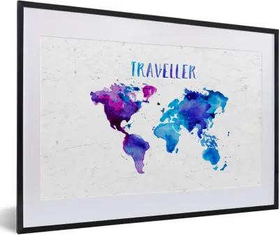 Produktbild von MuchoWow® Gerahmtes Poster Weltkarte - Sprichwörter - Aquarelle 60x40 cm - Poster mit Schwarzem Bilderrahmen Wandposter Rahmen Foto Bilder - Schlafzimmer - Plakat in Rahmen - Drucken