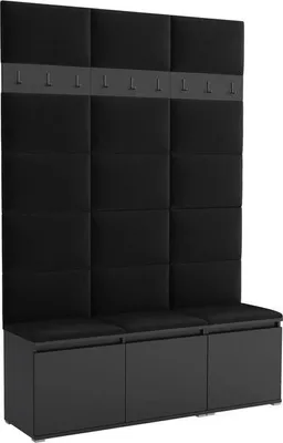 Produktbild von Garderoben-Set Noris III, gepolsterte Garderobe mit Sitzbank, Flurmöbel mit Wandpaneelen, Haken und Stauraum (Farbe: Schwarz + Trinity 16)