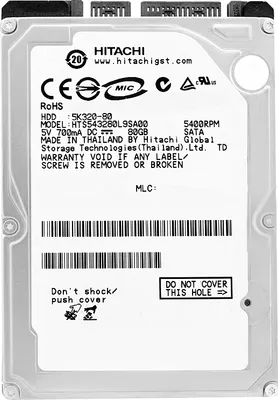 Produktbild von Festplatte Hitachi 80Gb HTS543280L9SA00 8Mb Cache 5400Rpm SATA II 2.5'' Zoll