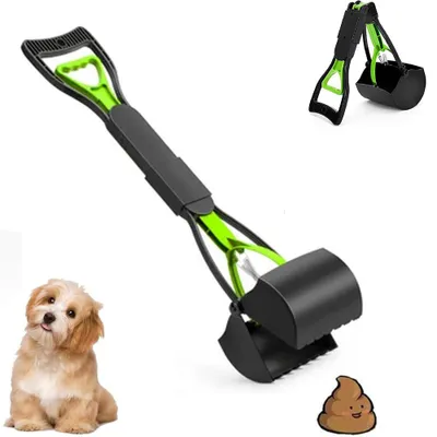 Immagine prodotto di Paletta pieghevole per raccogliere gli escrementi dei cani - Paletta per cani e gatti - Raccolta per escrementi di cani con manico lungo - Portatile e salvaspazio - 60 cm - Verde