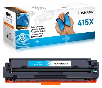Immagine prodotto di Toner compatibile LOSMANN 415X per HP 415X 415A W2031X W2031A, cartuccia di toner di ricambio per HP Color LaserJet Pro MFP M479fdw, M479fnw, M479fdn, M479dw, M454dn, M454dw, M479, M454, M480f (ciano)