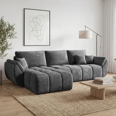 Produktbild von EZIMPAZ Ecksofa CALVANI Gesteppt mit Schlaffunktion und Bettkasten Grau Links