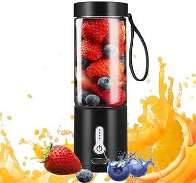 Produktbild von Entsafter, Tragbarer Mixer für Smoothies und Milchshakes, 530ml, mit 6 Klingen, wiederaufladbarer tragbarer Mixer Typ C, Mini Smoothie Blender