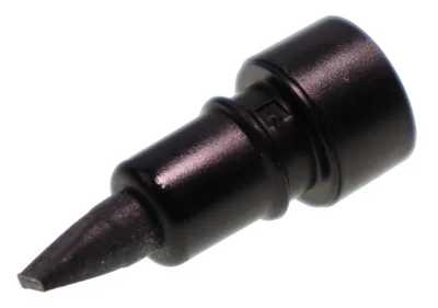 A close-up studio shot of a black coffee machine part.