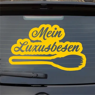 Produktbild von Heckscheibenaufkleber Mein Luxusbesen Hexe Witch 55x33 cm Gelb Auto Aufkleber Sticker