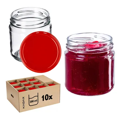 Obrázok produktu pre Zavarovacie poháre KADAX s viečkami "Lerma", zavarovacie poháre, 200 ml, červené viečka, 10 ks