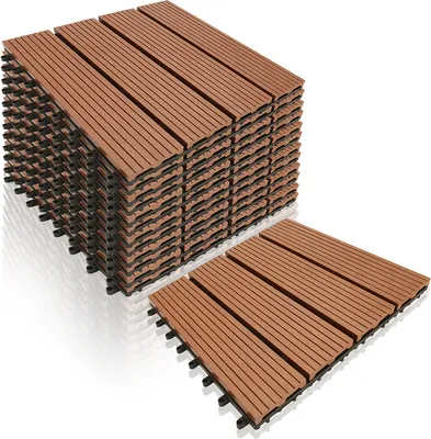 Produktbild von Wolketon WPC Terrassenfliesen 33er Holzfliesen Kunststoff Spar Set für 3m² 30x30cm Garten Klickfliese Bodenbelag mit Drainage Balkonfliesen