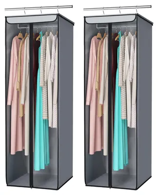Produktbild von Kleiderständerhülle, 137 x 50,8 x 43 cm, große Aufbewahrungstasche für Kleidung, mit 2 Reißverschlüssen und Sichtfenster, staubdichte Kleidersackhülle, Schutzhülle für Kleiderständer, 2 Stück