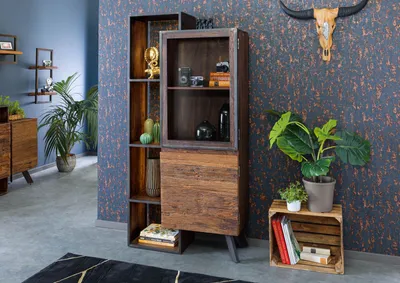 Produktbild von MASSIVMOEBEL24 Vitrine Akazie / Altholz 90x40x183 braun lackiert SEVILLA #03