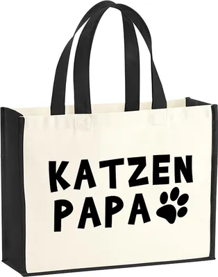 Produktbild von Huuraa Jutetasche Katzenpapa Tapse 21 Liter Black Jute und Baumwolle Einkaufstasche Geschenkidee