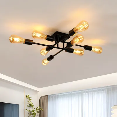 Produktbild von Osairous Deckenlampe Wohnzimmer Vintage, 8 Flammig Deckenleuchte, Deckenlampe Schwarz Industrial Kronleuchter, E27 Schlafzimmerlampe Hängelampe Ø57cm