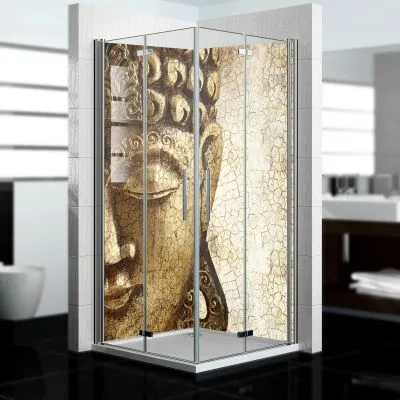Produktbild von dedeco Eck-Duschrückwände Aluminium wasserfest Motiv: Buddha V1, 2 x 100x200x0,3cm, Fliesenersatz fugenlos Wandverkleidung Wandpaneele,  Germany