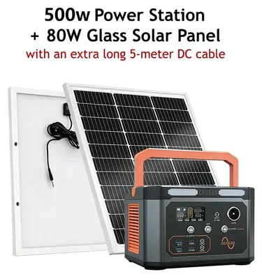 Immagine prodotto di Centralina portatile da 500 W, con pannello solare DC integrato da 80 W, cavo di prolunga da 5 metri. Ideale per campeggio e alimentazione di emergenza