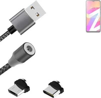 Produktbild von K-S-Trade Hochwertiges Magnet-Lade-kabel Sync-Kabel Daten-Kabel für Lava Z3 Pro mit USB-Typ-C-Anschluss und Micro-USB-Anschluss 2A bis zu 480mbps