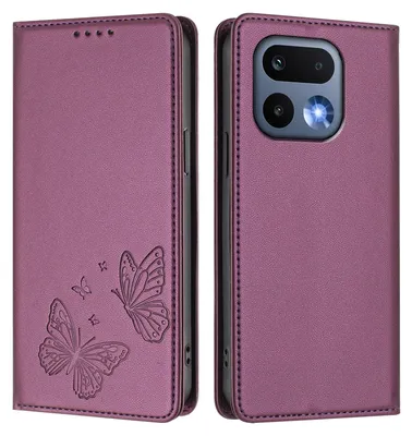 Produktbild von Lederhülle für Realme 16 Pro, Schmetterling Prägung Leder Brieftasche Schutzhülle mit Ständer Lila