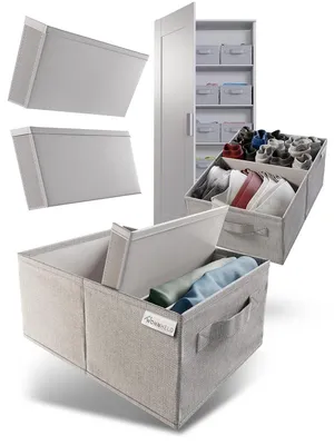 Produktbild von Kleiderschrank-Organizer-Set, 2-teilig, grau, mit 5 abnehmbaren Trennwänden, für individuelle Anordnung, inkl. Aufbewahrungsboxen, Kleidungsorganizer.