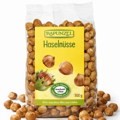 Produktbild von Rapunzel 267037, Haselnuss, 500 g, 669 kcal, 14,1 g, 61,6 g