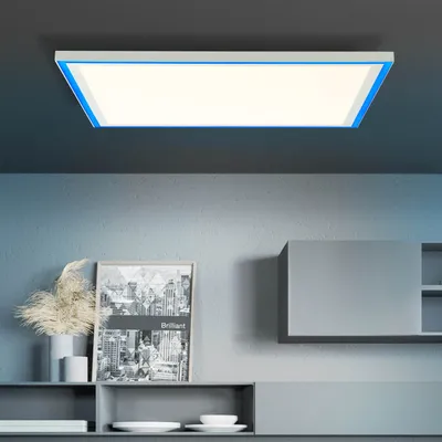 Produktbild von BRILLIANT modernes LED Panel Aufbaupaneel LANETTE | Dimmbare Deckenlampe mit RGB-Framelight und Fernbedienung | Metall/Kunststoff | 37W 3800 Lumen 2700 bis 6500 Lumen | Weiß