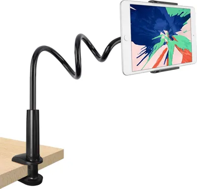 Produktbild von Schwanenhals Tablet Halterung, Tablet Halter – Flexibler Verstellbarer Arm im Bett für Ipad/Handy/Switch/Samsung Galaxy Tabs/Kindle Fire HD usw, 76cm Gesamtlänge (Schwarz)