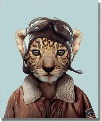 Produktbild von TPFLiving Kunstdruck LW-744 (OHNE RAHMEN) Poster - Leinwand - Wandbild - Hochauflösender Giclée-Druck, langlebig und hochwertig - Braune Katze mit Fliegerbrille und Pilotendress - Größe: 100x150cm