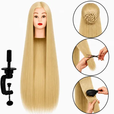 Immagine prodotto di Testa Manichino per Parrucchieri con Capelli Termici Iza 90 cm e Stativo, Immagine generata dall'IA