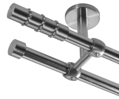 Produktbild von Gardinenstange Set Edelstahl Look Metall Ø 16mm Deckenbefestigung 2-lauf Zylinder mit Kristall, Länge wählbar D21 E25 E16