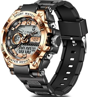 Image de Montre LIGE Raul - Élégante et Moderne en Noir, Doré et Rose KP14665