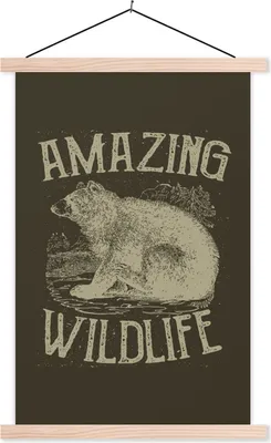 Produktbild von MuchoWow® Textilposter Jahrgang - Bär - Natur 40x60 cm mit holzfarbenen Rahmen - Poster