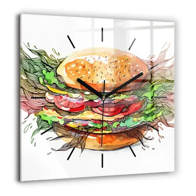 Produktbild von Wallfluent Große Wanduhr – Stilles Quarzuhrwerk - Uhr Dekoration Wohnzimmer Schlafzimmer Küche - Zifferblatt mit Striche - schwarze Zeiger - 60x60 cm - XXL-Käse-Burger