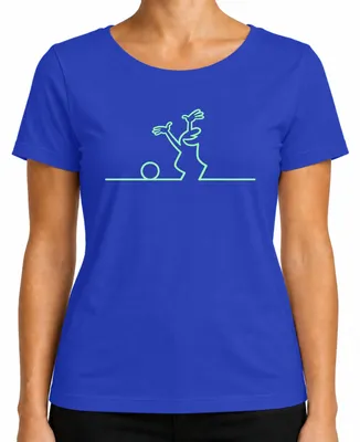 Imagen del producto de Camiseta para mujer, diseño "La Línea Balum Strichmännchen" de Osvaldo Cavandoli, estilo dibujo animado, color azul, talla M