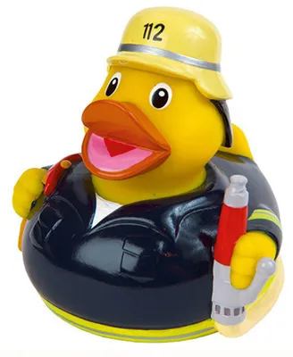 Obrázok produktu pre Mbw - „Schnabels“ hasičská kačička – pískacie hračka LT4504 (80 mm) (žltá/modrá)