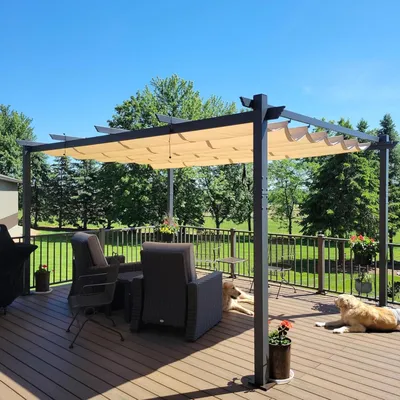 Produktbild von PURPLE LEAF Aluminium Pergola 3.3 x 4 m Wasserdicht Stabil Winterfest, Garten Pavillon mit Sonnenschutz uberdachung, UV-Schutz, Beige