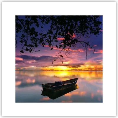 Produktbild von Poster - Poster ohne Rahmen - Boot Sonnenuntergang See Himmel - 30x30 cm - Wand Bild - Wanddeko - Wandbilder - Kunstposter - Wandposter - Bilder - Kunstdruck - Wandbild - P2XAC30x30-2967