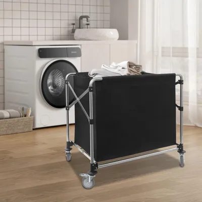 Obrázok produktu pre Vozík na bielizeň – komerčný vozík s kolieskami – skladací – 90 × 60 × 88 cm – nosnosť 100 kg – oxfordská tkanina – čierny
