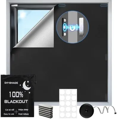 Produktbild von 100 x 148 cm Fenster Verdunkelung Magnetisch, 100% Verdunklungsstoff 420D Oxford Verdunkelungsrollo Ohne Bohren Dachfenster Verdunkelung Abnehmbar für Kinderzimmer Schlafzimmer