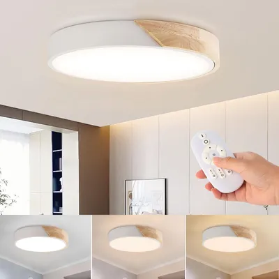 Produktbild von Oyajia 48W LED Deckenleuchte Rund Weiß Holz Deckenlampe 30cm, Dimmbar mit Fernbedienung, Für Wohnzimmer Schlafzimmer Küche