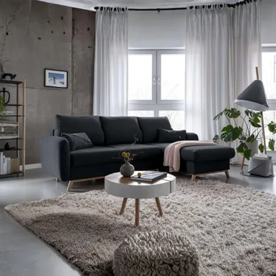 Produktbild von MIUFORM Scandic Lagom - Ecksofa mit Bettfunktion und Bettkasten L-FORM RECHTS - 235x157cm - Dunkelgrau - Sofa Schlafsofa Couch