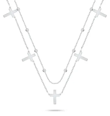 Produktbild von Doppeltes Silberkreuz Halskette NCL157W