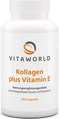 Produktbild von Vitaworld Kollagen 500 mg plus Vitamin E | 100 Kapseln | 500 mg reines Kollagen vom Rind | bioaktive Kollagenpeptide