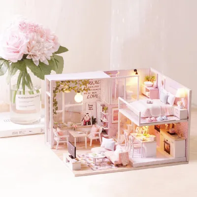 Obrázek produktu pro Dřevěný 1/24 miniaturní domeček pro panenky LED světlo Nábytek pro panenky Kit DIY Dospělí Děti Dárek