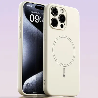 Obrázek produktu pro Magnetické pouzdro pro iPhone 13 Pro Max, kompatibilní s MagSafe, tekutý silikon, nárazuvzdorné a odolné proti poškrábání Béžová