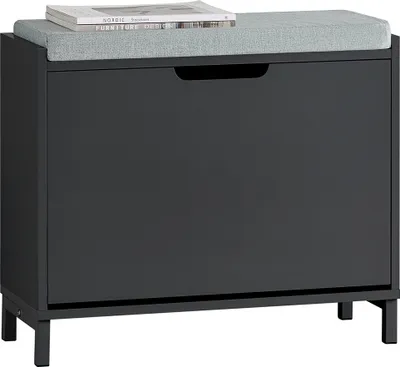 Produktbild von SoBuy FSR151-K-SCH Schuhkipper mit 1 Klappe Schuhschrank schmal Schuhregal mit 2 Ablageflächen Schuhkommode Schuhablage Schwarz BHT ca. 60x52x24cm