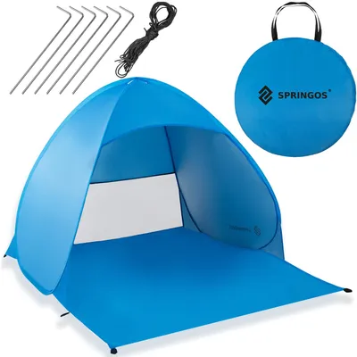 Produktbild von SPRINGOS Pop-up Strandzelt Blau – Selbstaufbauend mit UV-Schutz, Tragetasche & Zubehör