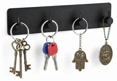 Schlüsselhalter Wand schwarz Metall 4 Haken selbstklebend