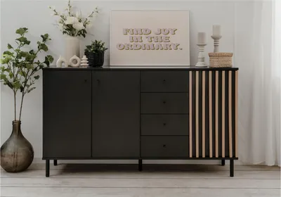 Produktbild von Sideboard Monza | mit 3D-Lamellen | Artisan Oak / schwarz