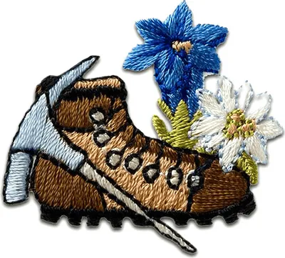 Obrázek produktu pro Trachten horolezecký květ boty - nášivka, nažehlovací, nášivka, nášivky, k nažehlení, velikost: 4,3 x 3,7 cm