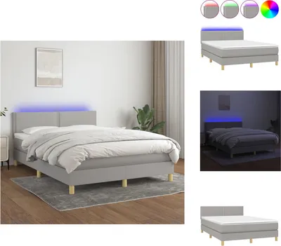 Produktbild von vidaXL Boxspringbett mit Matratze & LED Hellgrau 140x190 cm Stoff -  Betten & Bettgestelle