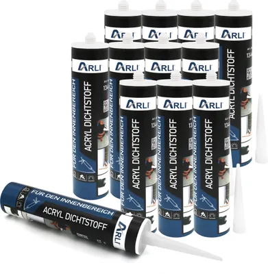 Produktbild von ARLI 12x Acryl 310ml Dichtstoff Universal Bauacryl Maleracryl Fugendichter weiß Dichtmasse