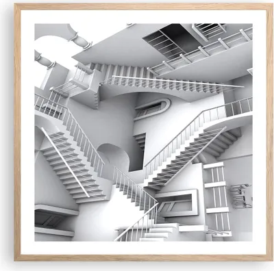 Produktbild von Gerahmtes Poster - Rahmen in heller Eiche - Wissenschaft Illusion Treppen - 60x60 cm - Wand Bild - Wanddeko - Wandbilder - Wandposter - Bilderrahmen - Bilder - Kunstdruck - Wandbild - P2NAC60x60-4277